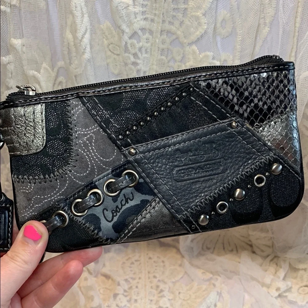 Coach Small Patchwork Wristlet in Black and Metallic Silver *READ*